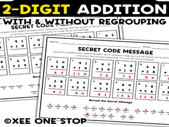 2-Digit Addition With and Without Regrouping Motivational Secret Code Words