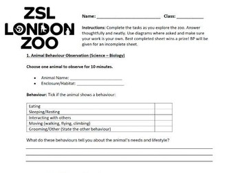 London Zoo Work Booklet - KS3/4