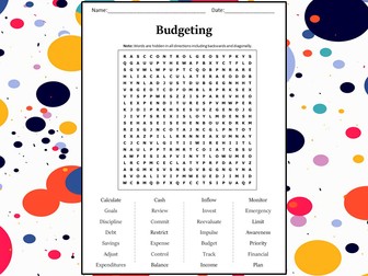 Budgeting Word Search Puzzle Worksheet Activity