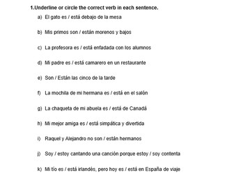 Practice of verbs SER and ESTAR