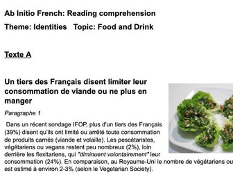 IB Ab initio French Reading Assessment Food and Drink