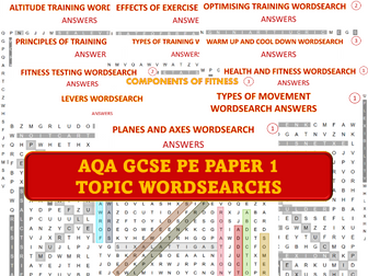 AQA GCSE PE PAPER 1 - WORDSEARCHS - ALL TOPICS