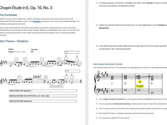 iGCSE Music (Romantic) Chopin Etude 3 Worksheet