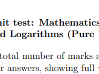 Edexcel Pure 1 Chapter 14 Unit Test - Exponentials and Logarithms