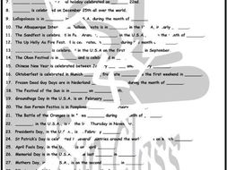 Holidays and Festivals Around The World 1 Page BW Worksheet