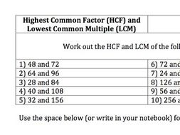 gcse maths hcf and lcm questions and answers teaching resources