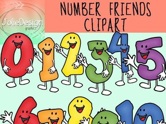 Number Friends Clipart Set - Color and Line Art 22 pc set