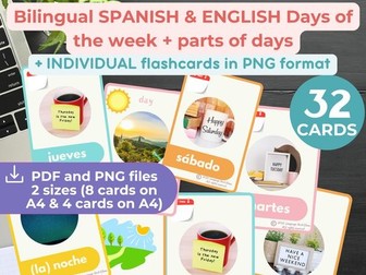 SPANISH Days of the week flashcards Spanish English Educational Printable