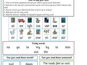 Little Wandle Homework sheet Year 1 Autumn 1 week 1 -5