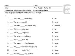 Possessive Adjectives Possessive Case Matching Exam Teaching Resources