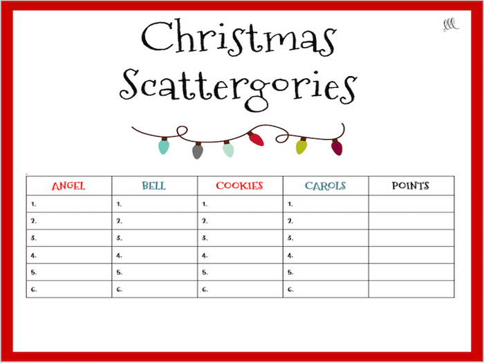 christmas scattergories lists