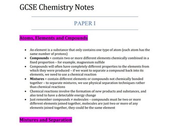 Grade 9 GCSE Chemistry Triple Paper 1 notes