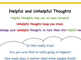 Mindfulness/calm down behaviour management prompts (helpful and unhelpful thoughts)