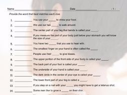 Body Parts Matching Vocabulary to Sentences Worksheet