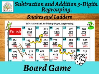 3 digit addition and subtraction with regrouping Snakes and Ladders Dice Game
