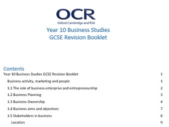 OCR Business GCSE Revision booklet pack - All topics