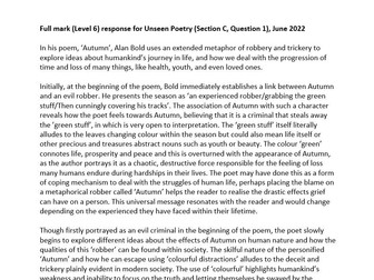 Full mark model response, Unseen poetry 2017