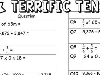 Terrific Tens Maths starters Year 5