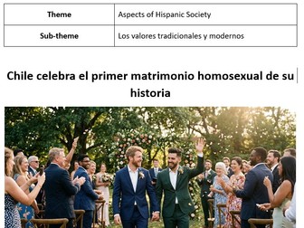 AQA Spanish A Level stimulus card - Chile celebra el primer matrimonio homosexual de su historia