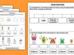 Ordering decimals homework year 5