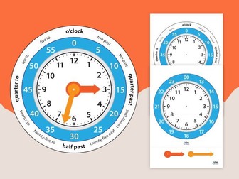 12 and 24 hour interactive clock template for display