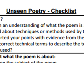 Unseen Poetry Checklist/Marking Sheet