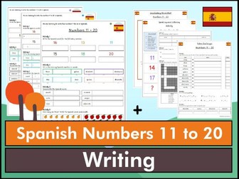 Spanish Numbers 11 to 20 Writing Bundle - KS1/KS2