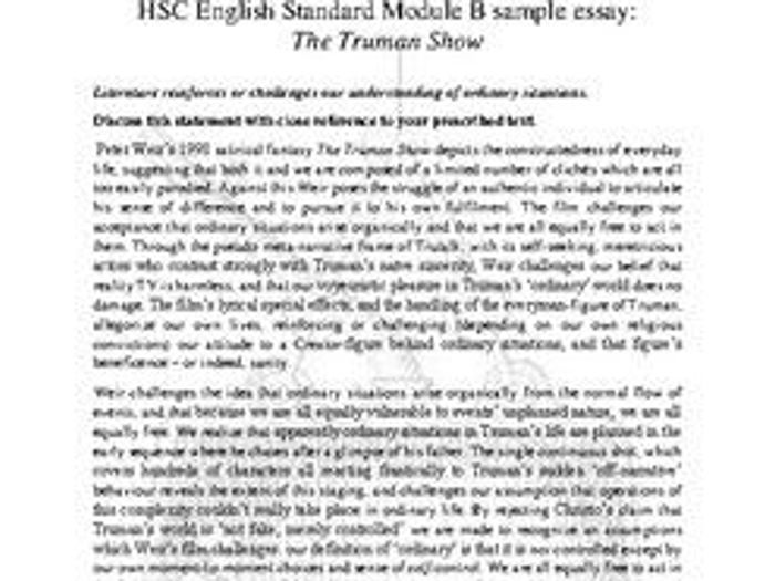 HSC Standard English Module B: Truman Show Sample Essay And Essay ...