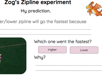 Zog science experiment - zipwire - recording sheet - KS1 / Year 1