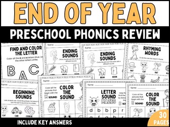 Preschool End of Year Phonics Review | Jolly Summer Rhyming & Color by Letter