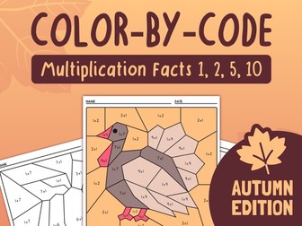 Fall Multiplication Facts 1, 2, 5, 10 | Autumn Multiplication Color by Code