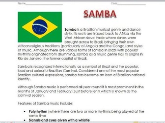 Introduction to Samba worksheet plus whole class listening
