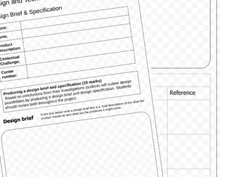 Design Brief & Specification booklet for GCSE NEA