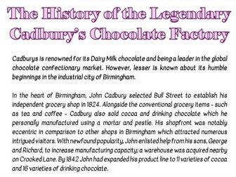 Cadbury's Chocolate Factory Comprehension Year 6