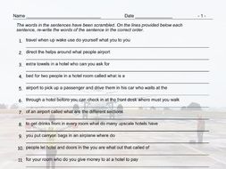 Airports and Hotels Scrambled Sentences Worksheet