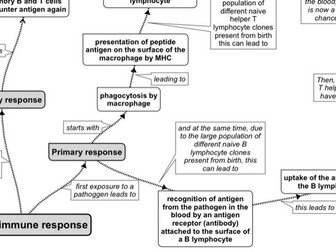 Primary and secondary immune responses: fill in the blanks mindmap for A level OCR