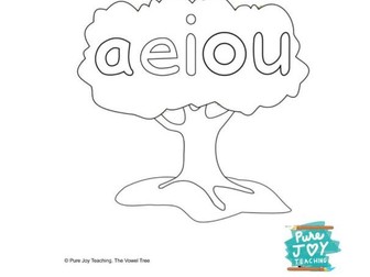 THE VOWEL TREE coloring sheet, Letters a, e, i, o, u. Freebie