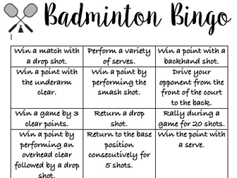 Badminton Bingo