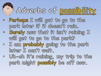Year 5 Indicating Degrees of Possibility Using Adverbs. Complete SPaG VCOP Lesson