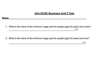 AQA for GCSE Business Chapter 2 Influences on Business test