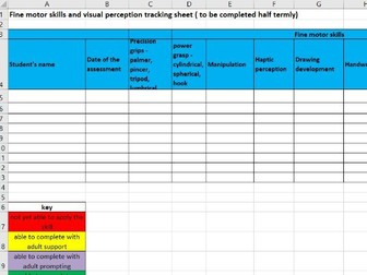 Fine Motor Skills and Visual perception progress tracking sheet