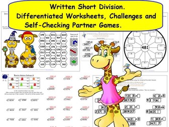 Division Year 5 (Y6) Written Short Division Differentiated Worksheets, Activities, Missing Digits