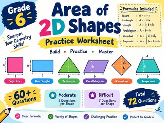 Grade 6 Maths: Area of 2D Shapes Practice Worksheet