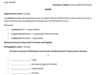 sport 1 - jouer FREE worksheet Y8/KS3