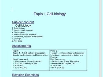 Revision booklet for AQA GCSE Biology 8461 Topic 1 - Cell Biology