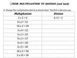 multiplication to division worksheets teaching resources