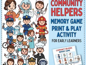 Community Helpers Memory Game | Labor Day Vocabulary Activity K-2 ESL