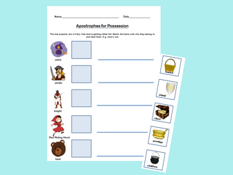 Apostrophes for Possession: Cut and Stick Fairy Tale Worksheet
