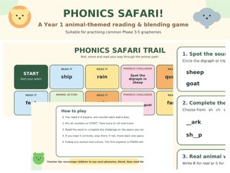 Phonics Safari Game & Worksheet