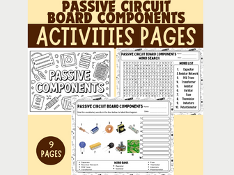 Passive Circuit Board Components: Electronics STEM: PCB Diagram, Vocabulary Puzzle & Coloring Sheets